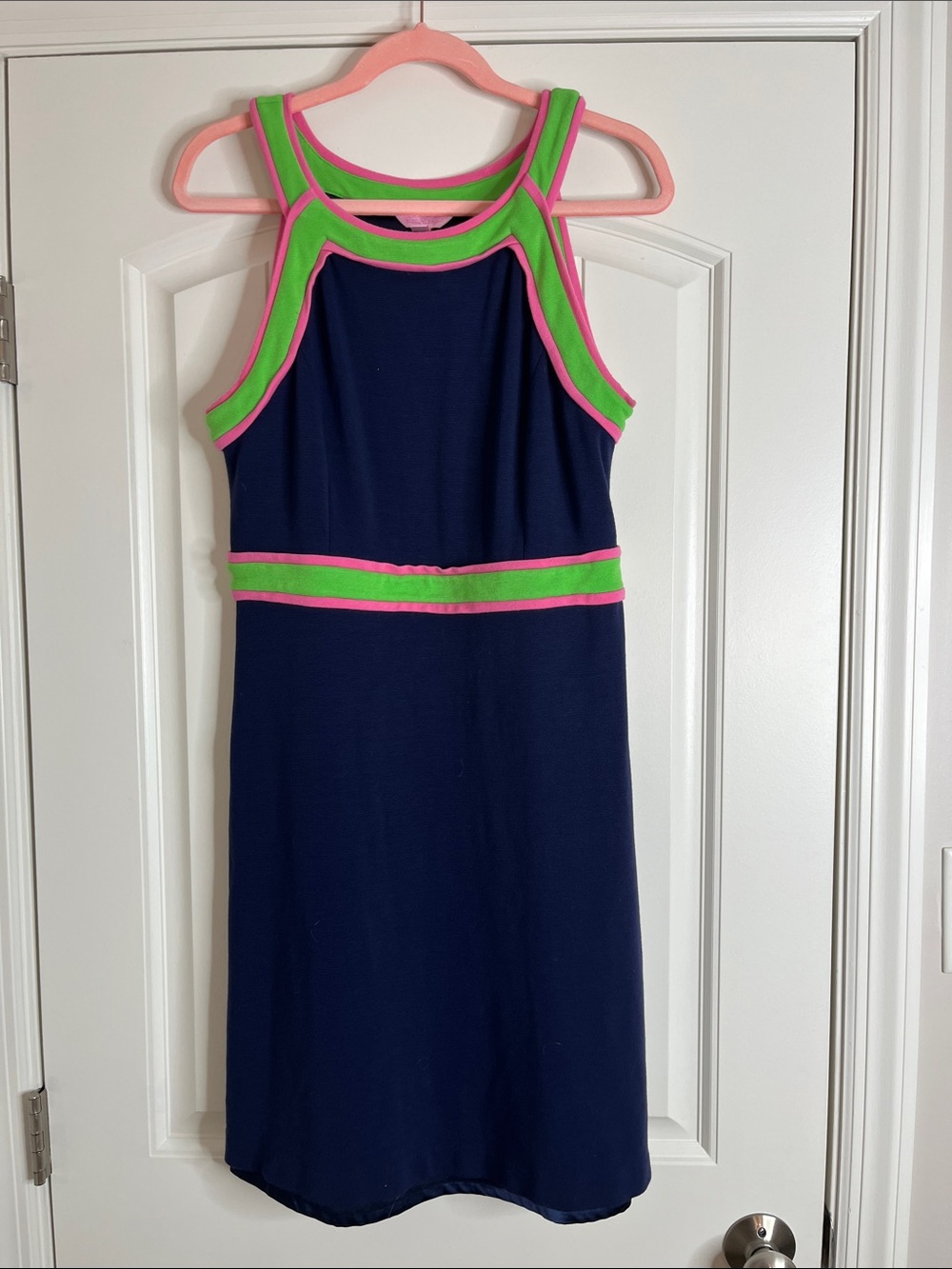 Lilly Pulitzer Navy Dress with Pink & Green Trim-Size 12